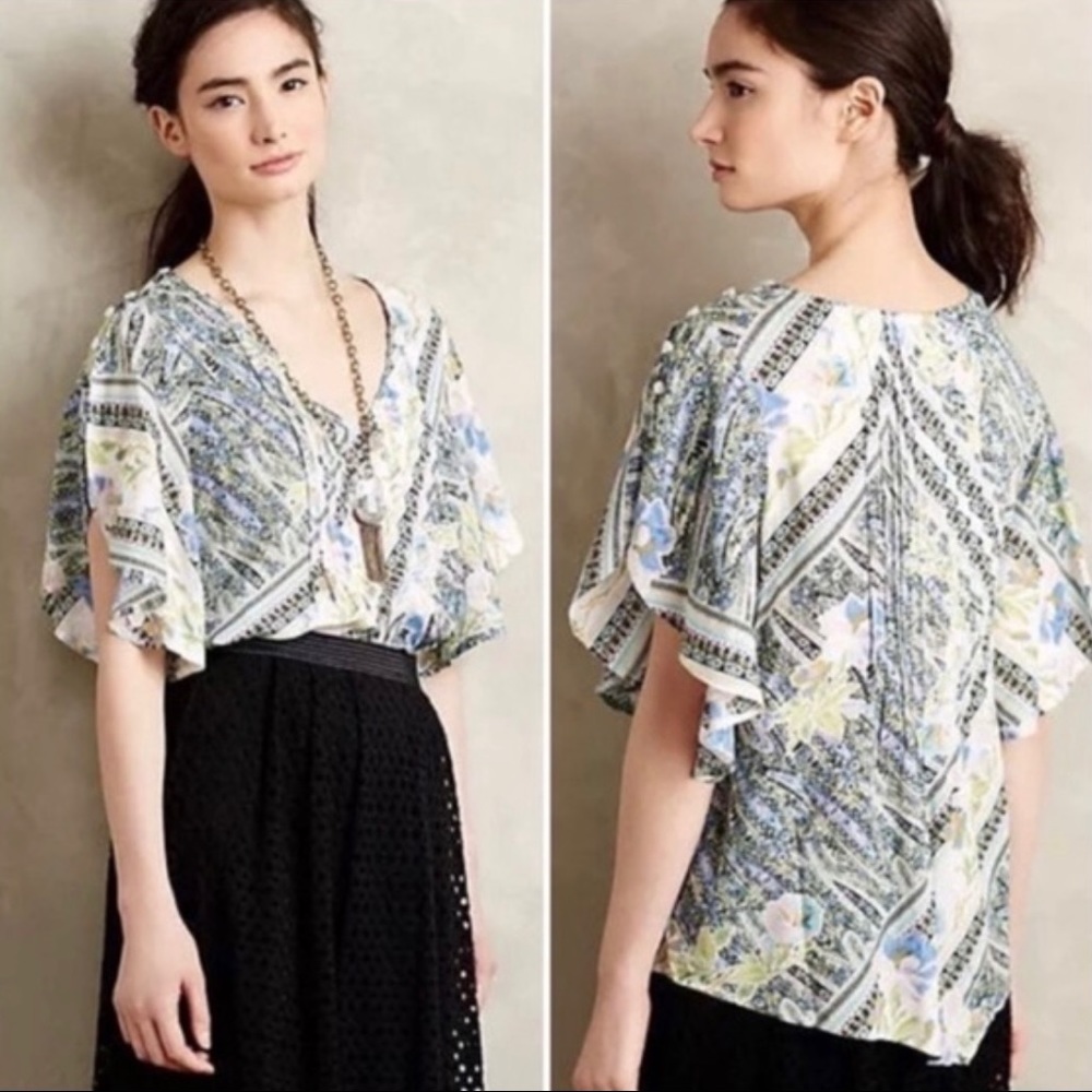 Anthropologie Maeve Floral Fluttered Maya Blouse